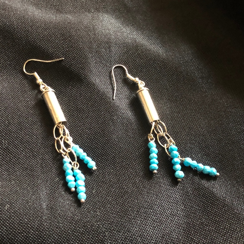 Gunshell & Turquoise Beaded Earrings